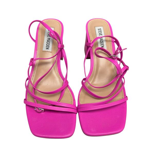 Steve Madden Alyce Square Toe Hot Pink Strappy Open Toe Block Heel Womens 6 - Picture 2 of 7